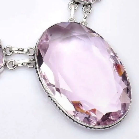 Exquisite Baby Pink Quartz + Pink Topaz statement cluster Necklace - Picture 8 of 13